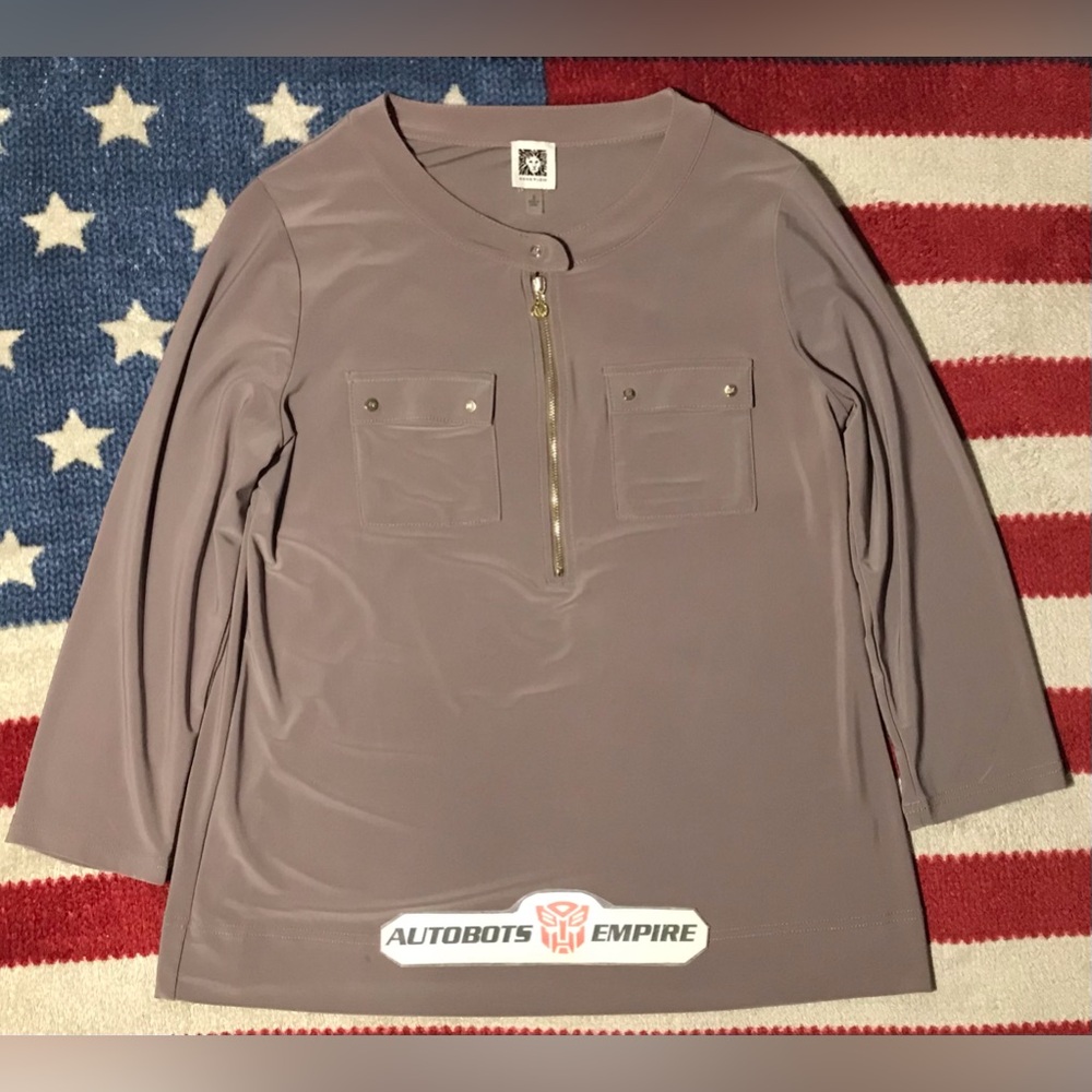 Vintage Womens ANNE KLEIN BLOUSE Zip Shirt S rlpc Lauren rl coach Kors lv Rlx cp
